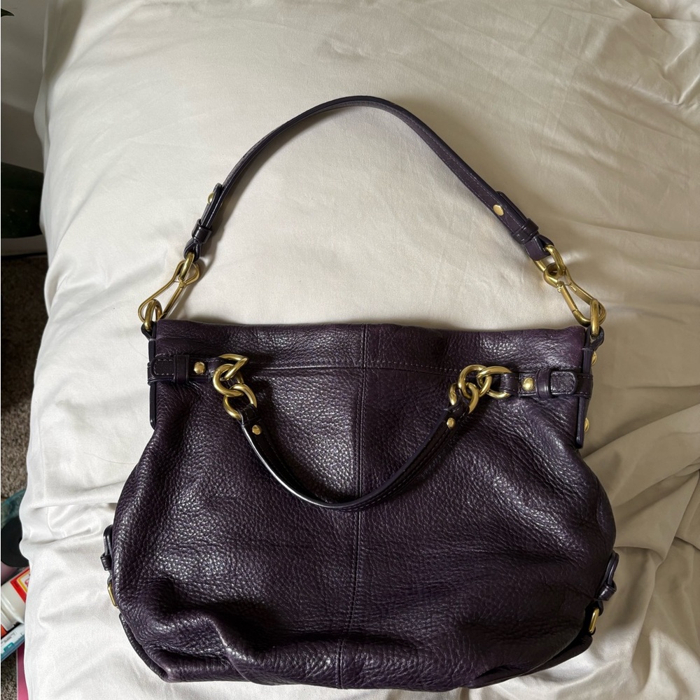 Coach Dark Purple Leather Shoulder Bag